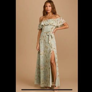 LuLu’s Amazing Moment Mint Green Floral Print Off-the-Shoulder Dress